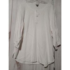Eddie Bauer Shirt Womens XL White‎ Linen Rayon Embroidered Peasant Top Blouse
